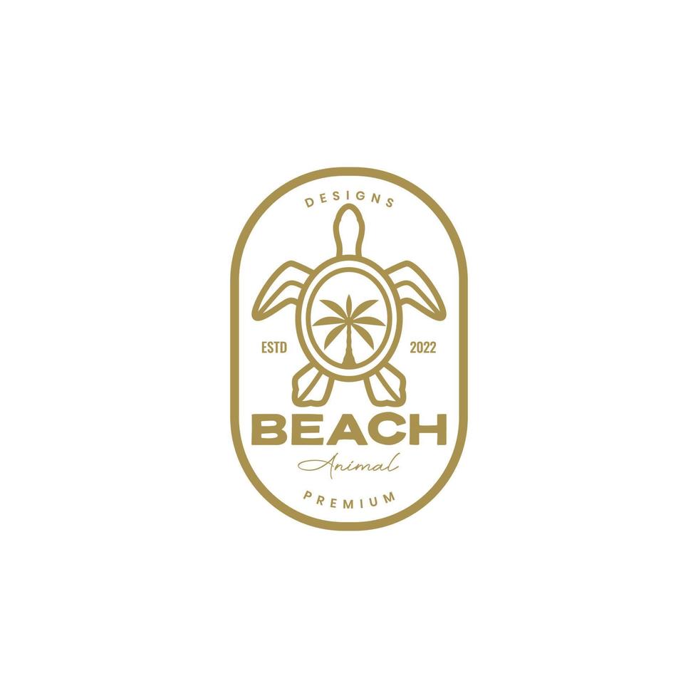 beach turtle with coconut tree logo vintage vector