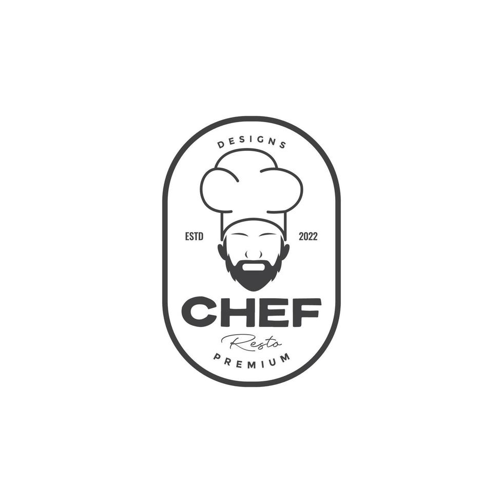 insignia vintage con diseño de logotipo de chef barbudo vector