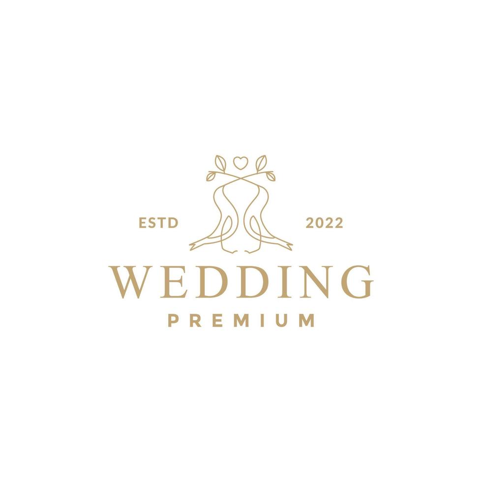diseño de logotipo de boda de pájaros estéticos vector