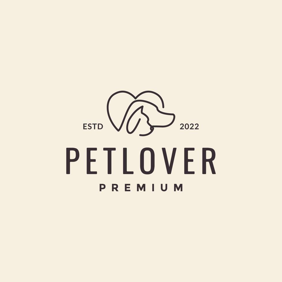 diseño mínimo del logotipo de las mascotas del gato del perro del amor vector