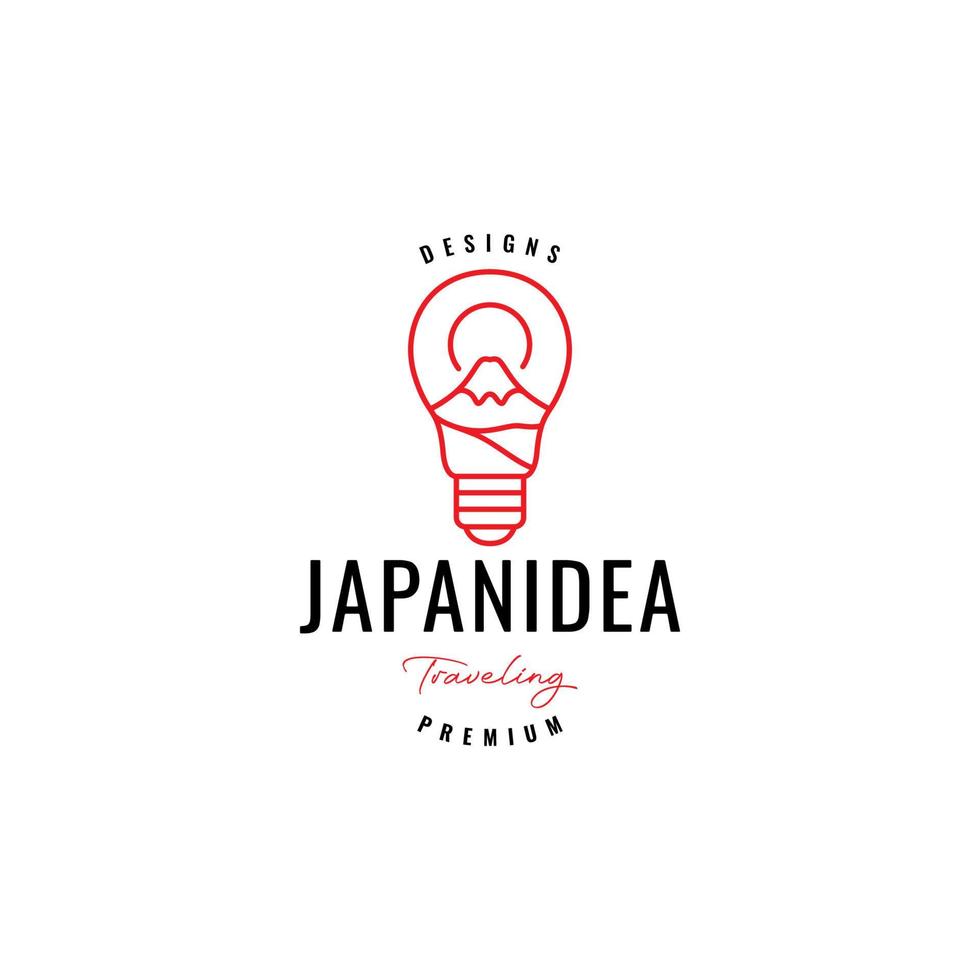 montaña de japón con diseño de logotipo de luz de bombilla vector