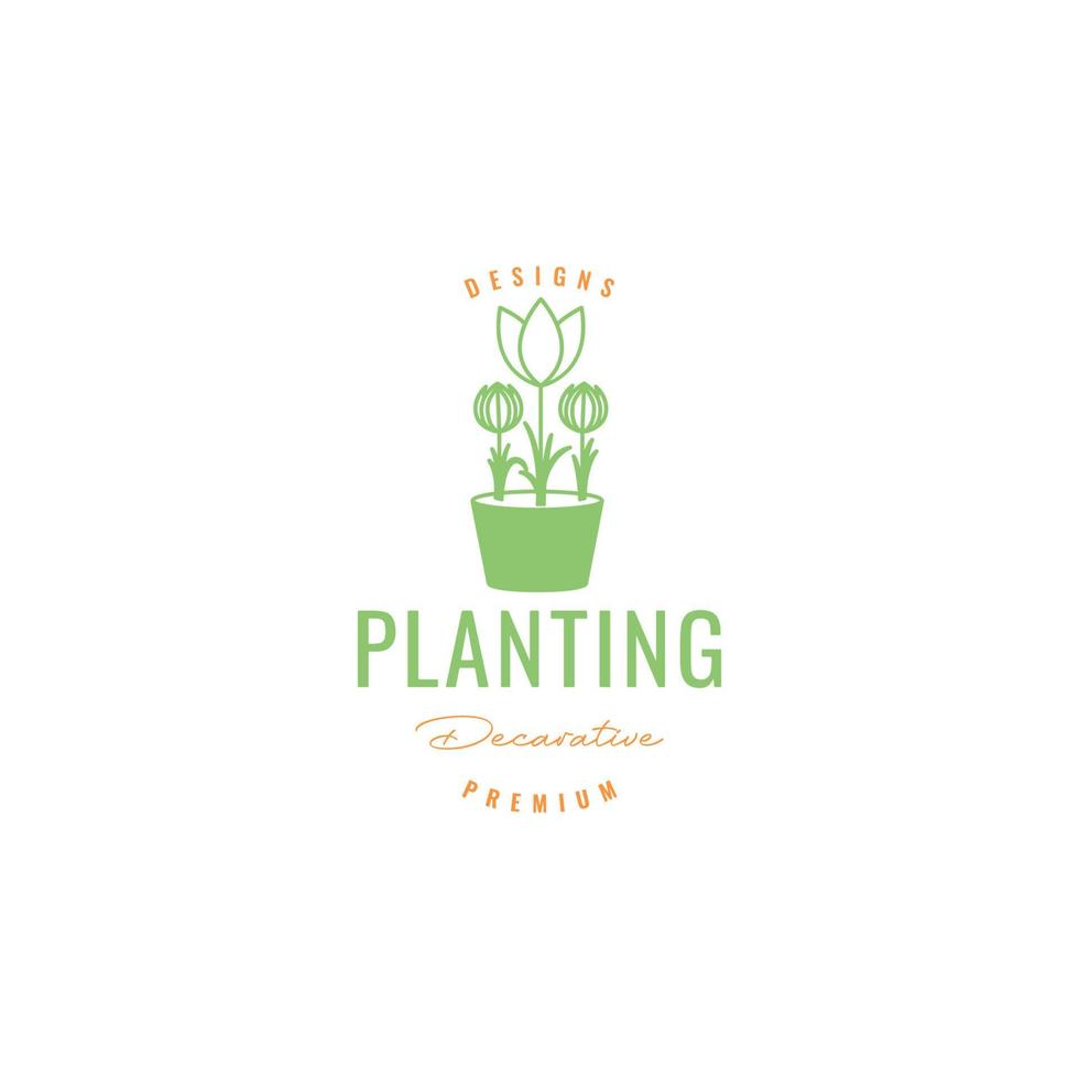 feminine plant pots flower logo design vector