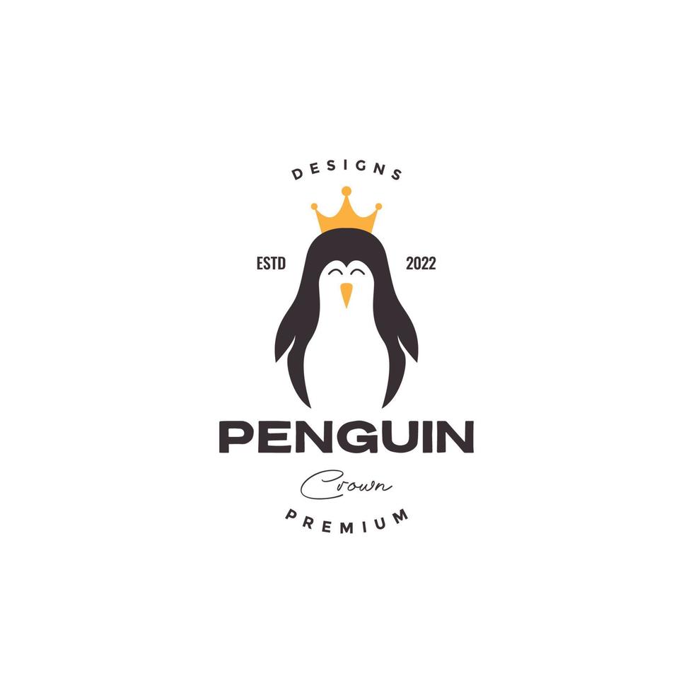 lindo pingüino con diseño de logo de corona vector