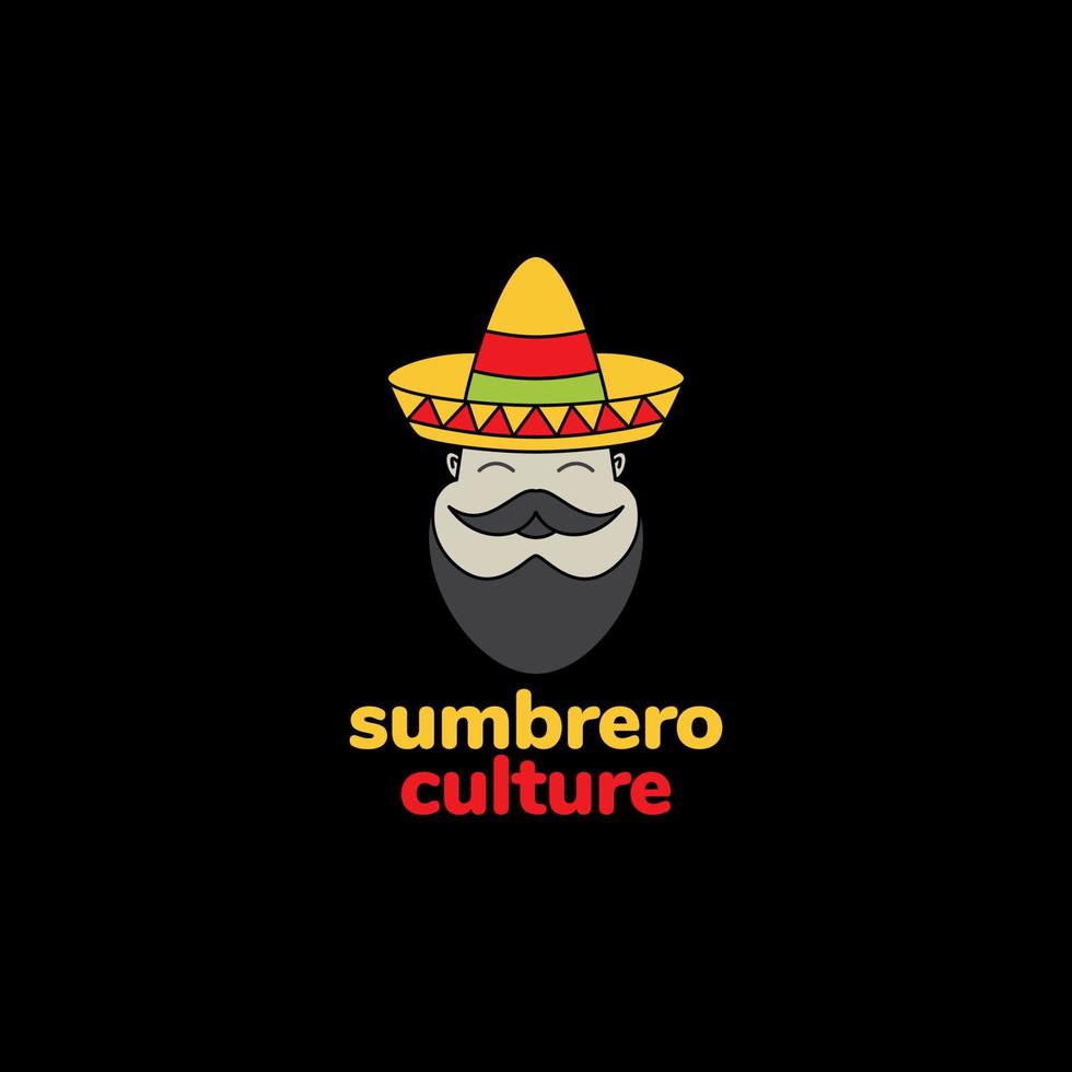 cute man bearded with sombrero logo design vector