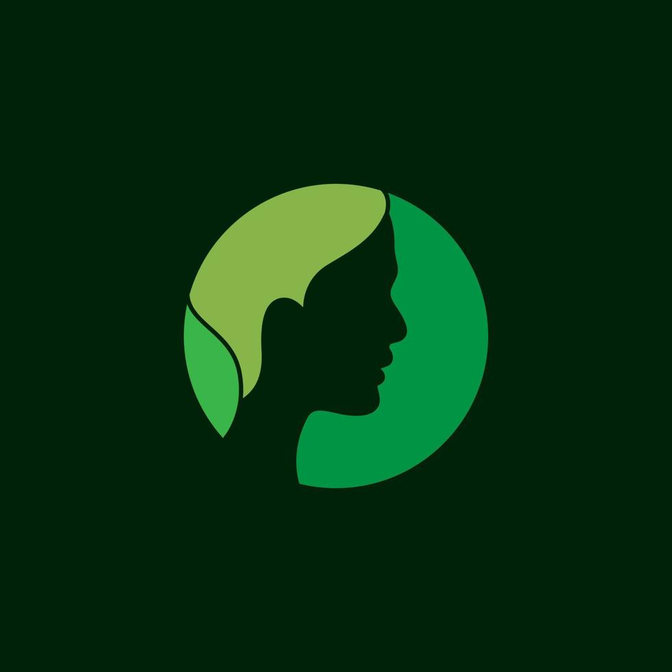 cabeza mujer verde espacio negativo diseño de logotipo vector