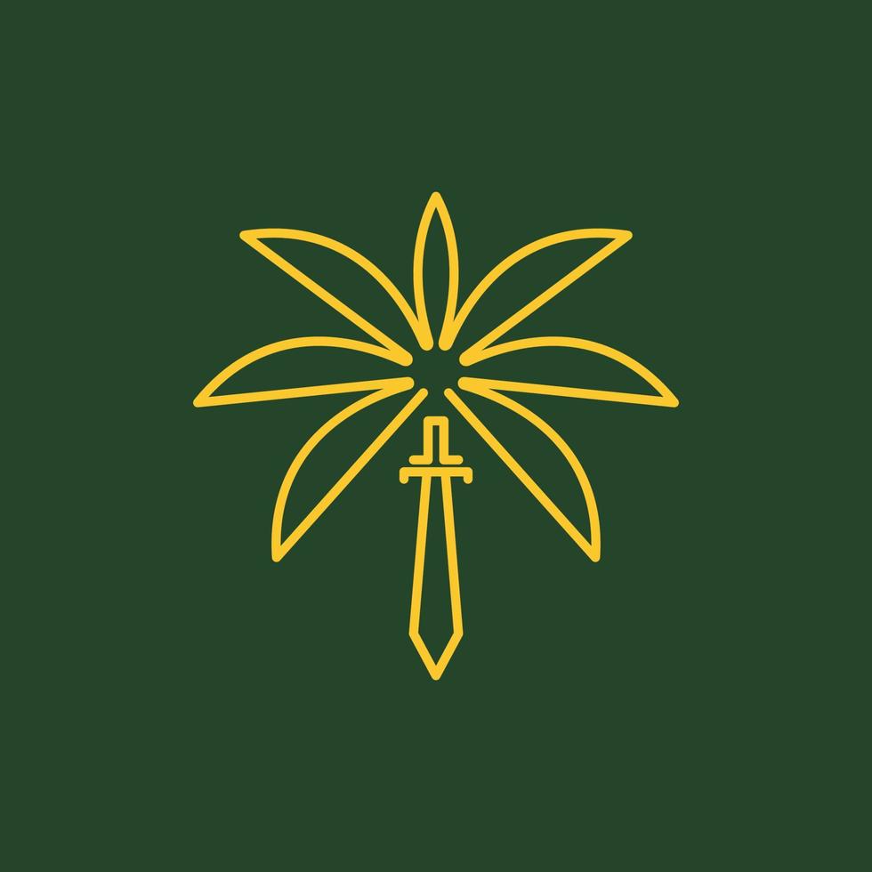 swords with coconut tree logo design vector