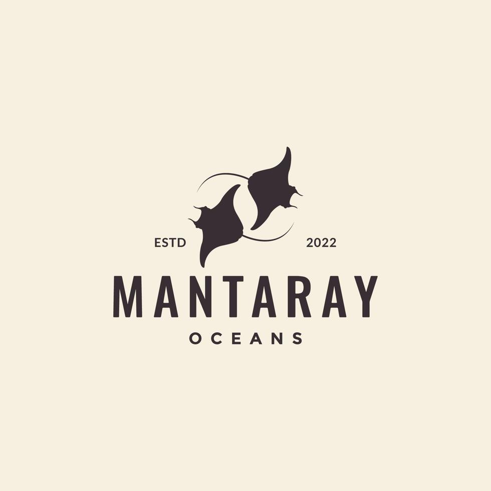 vintage manta ray fish swimming logo vector