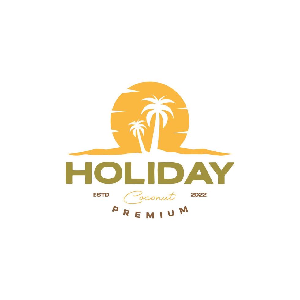 vintage colored coconut tree beach sunset logo vector