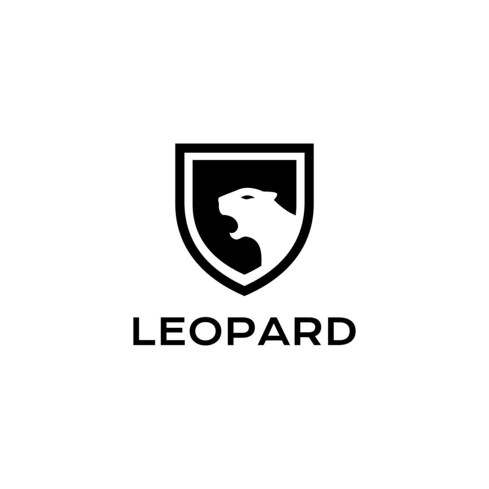 flat head leopard with shield logo design vector