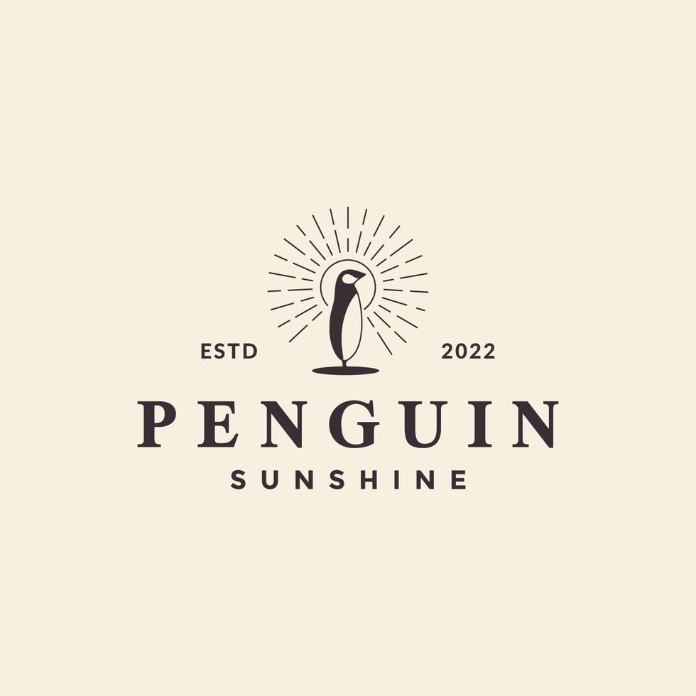 penguin hipster sunburst logo design vector