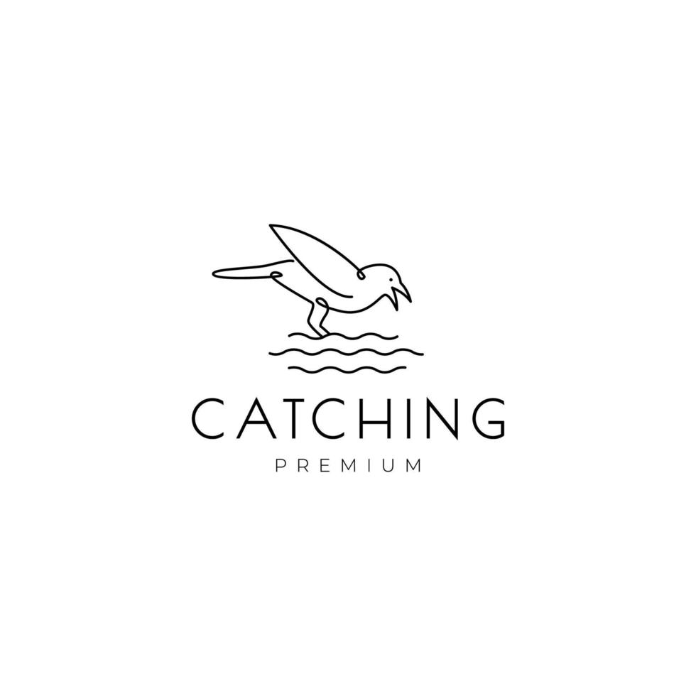 minimal bird catching fish logo design vector