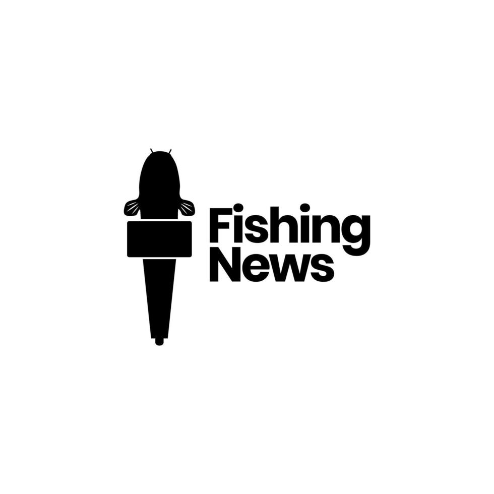 diseño de logotipo de pescado de noticias de micrófono vector