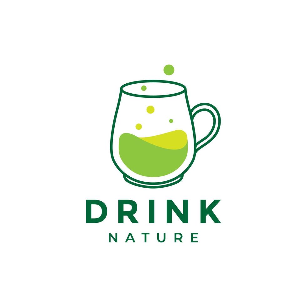 vaso de vidrio con bebida logotipo de naturaleza verde vector