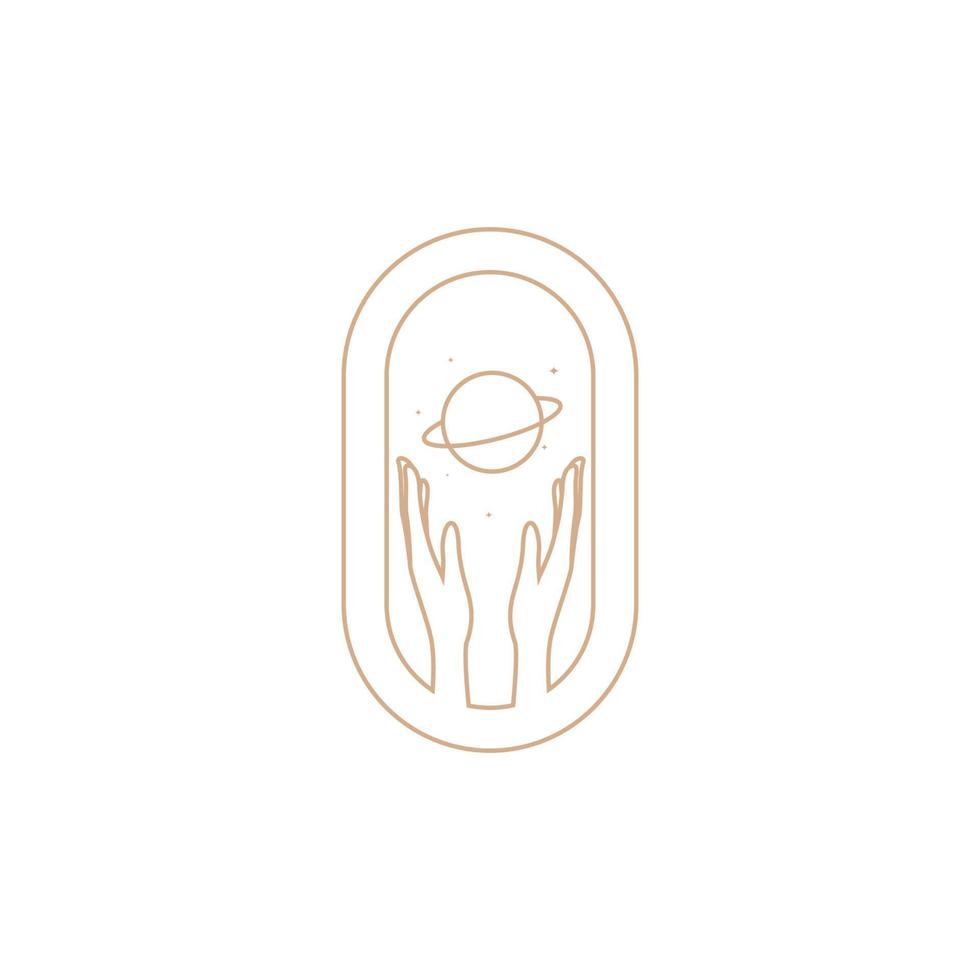 minimalist hands up space sky logo design vector