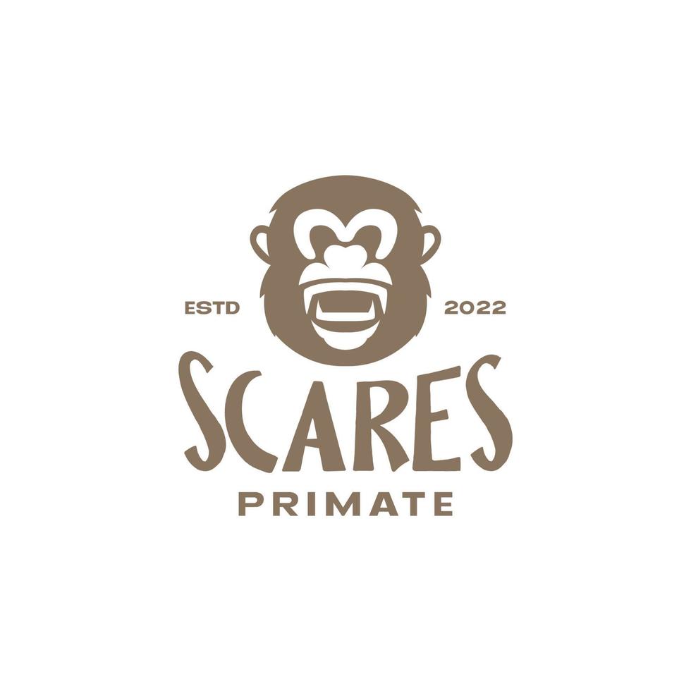 face vintage gorilla roar logo design vector