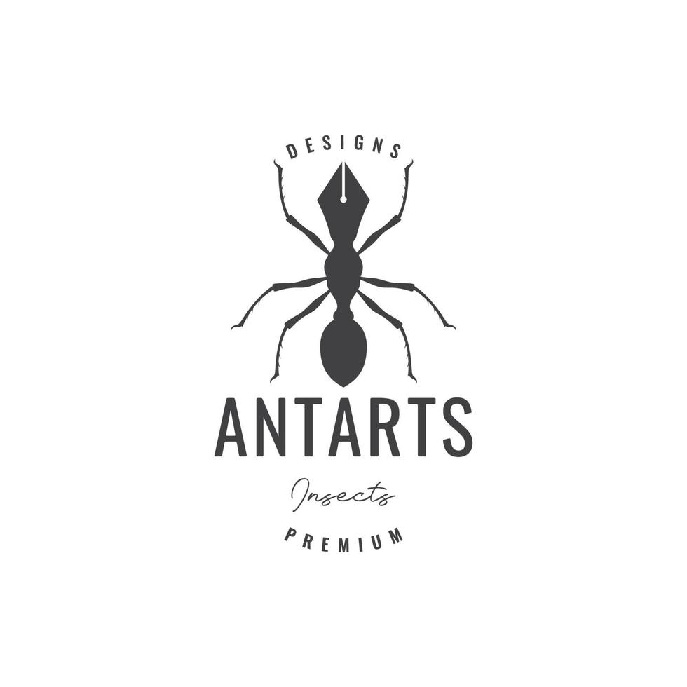 hormiga con diseño de logotipo de pluma vector