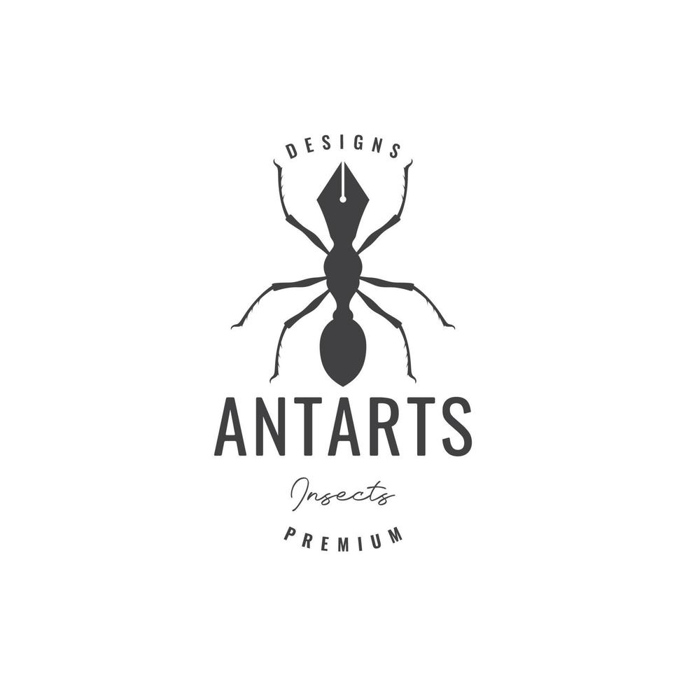 ant with pen logo design vector