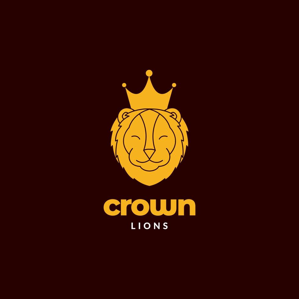 cute face lion mane with crown logo design vector