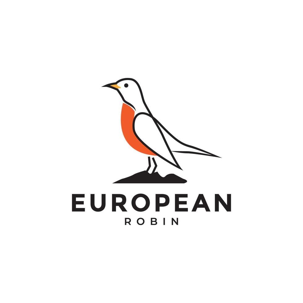 modern bird european robin logo design vector