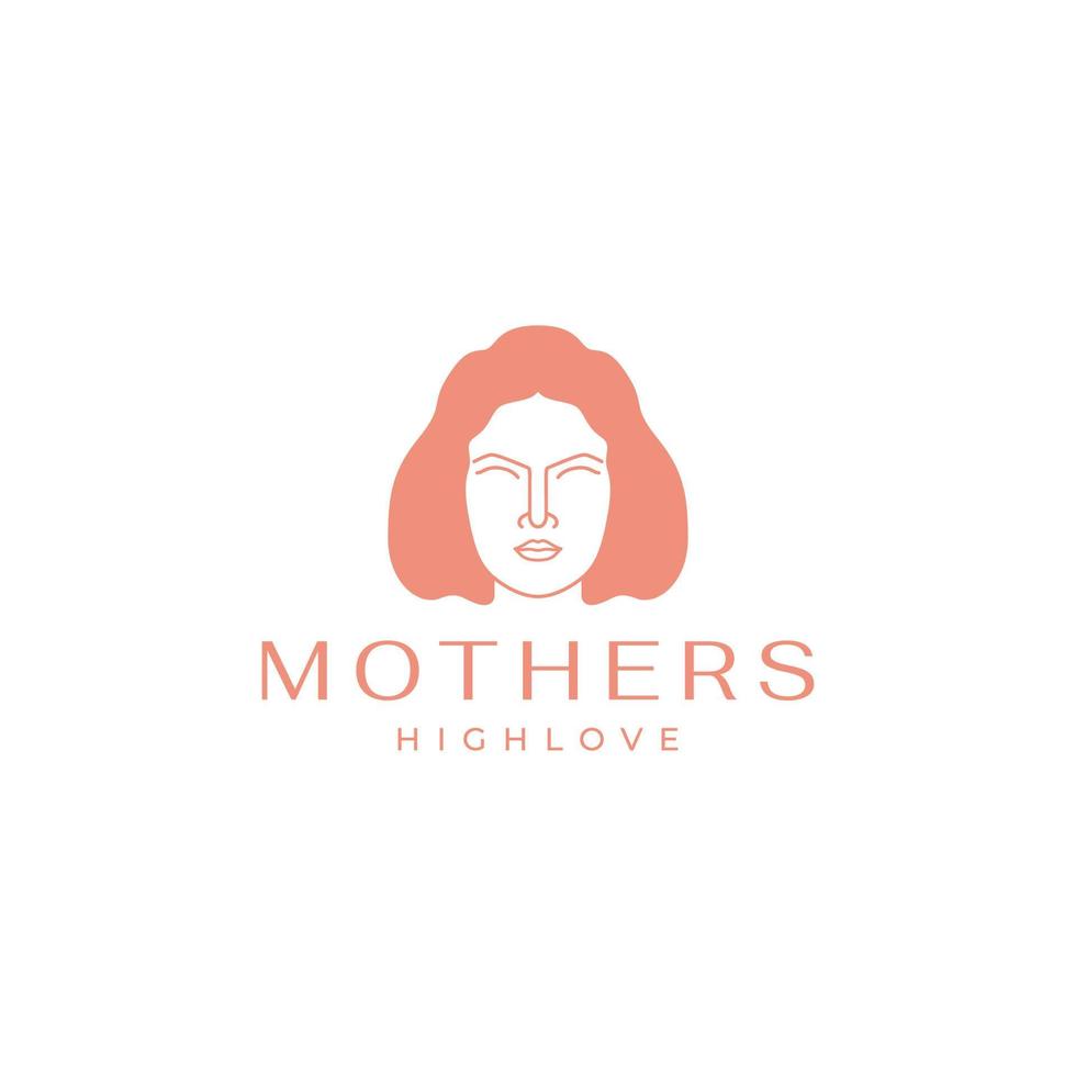 face mother short hair logo design vector