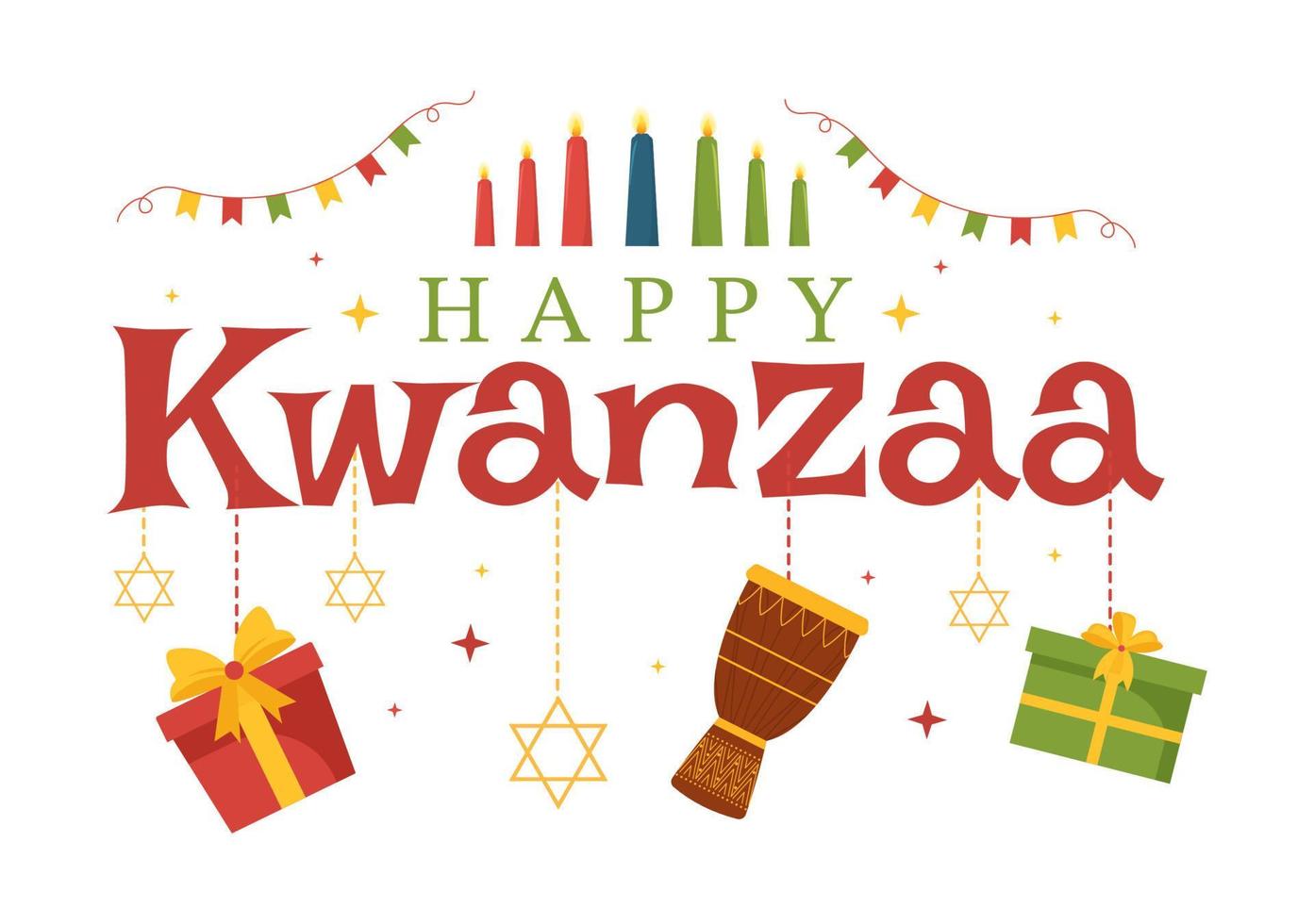 Happy Kwanzaa Holiday African Template Hand Drawn Cartoon Flat Illustration with Order of Name of 7 principles in Candles Symbols Design vector
