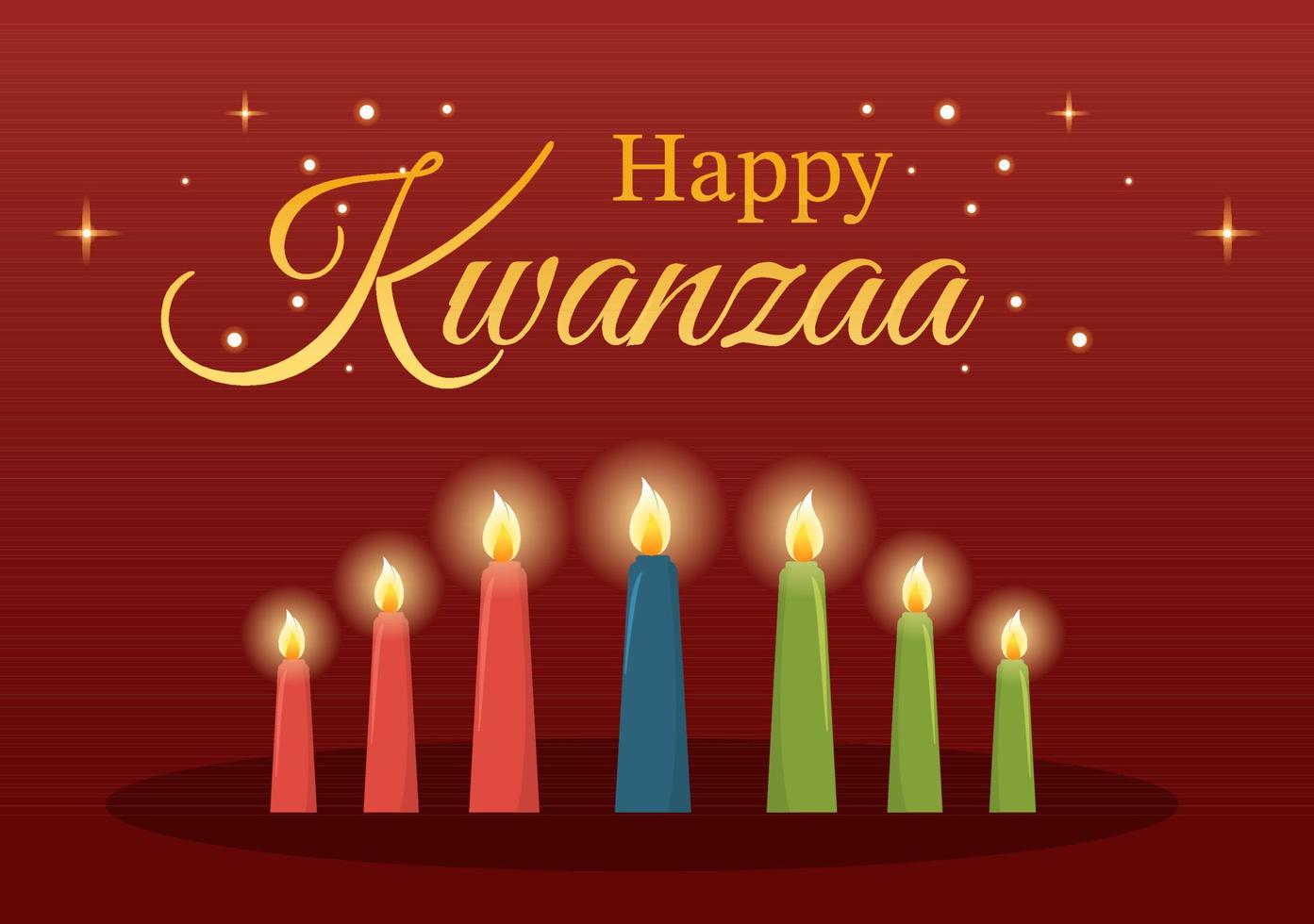 feliz kwanzaa vacaciones plantilla africana dibujado a mano dibujos animados ilustración plana con orden de nombre de 7 principios en diseño de símbolos de velas vector