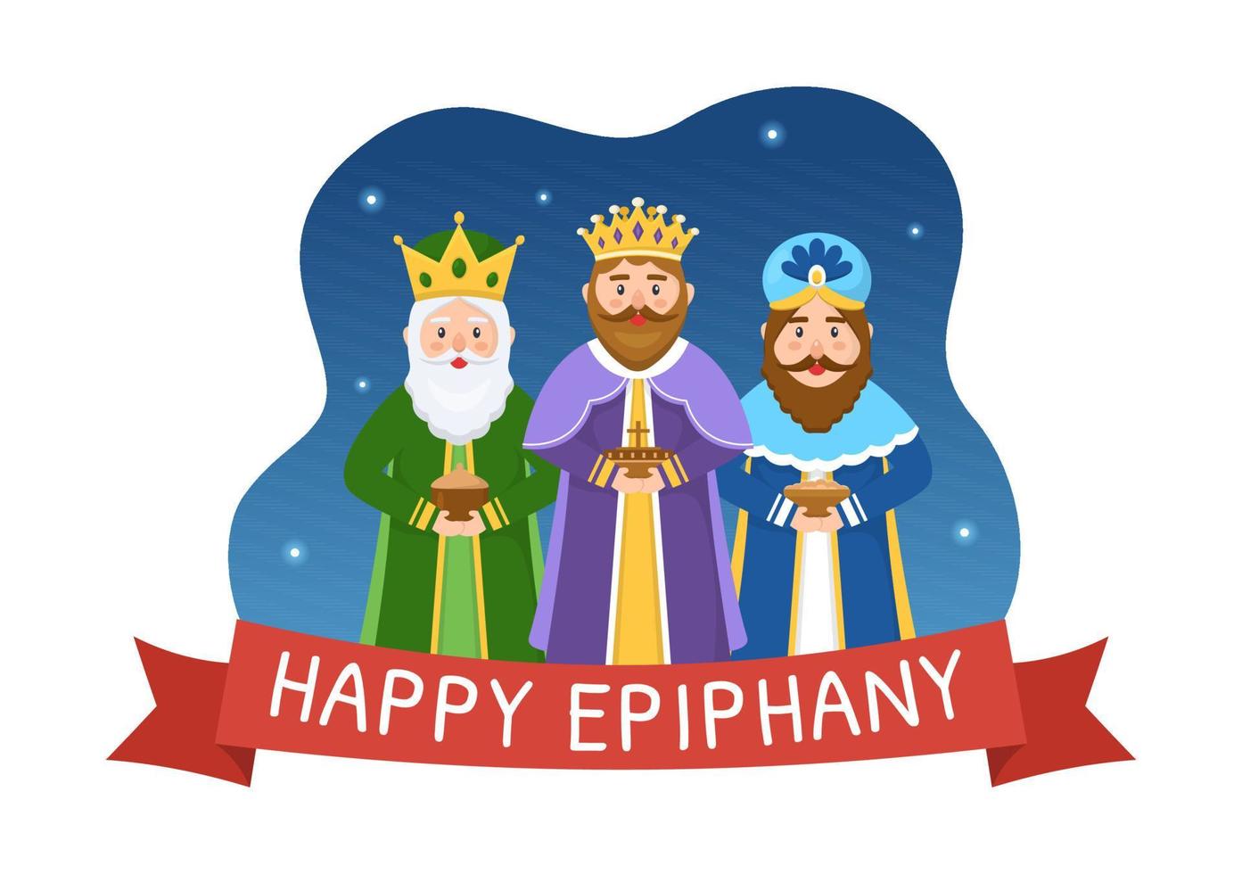 Happy Epiphany Day Template Hand Drawn Cartoon Flat Illustration Christian festival to Faith on the Divinity of Jesus Since His Coming to the World vector