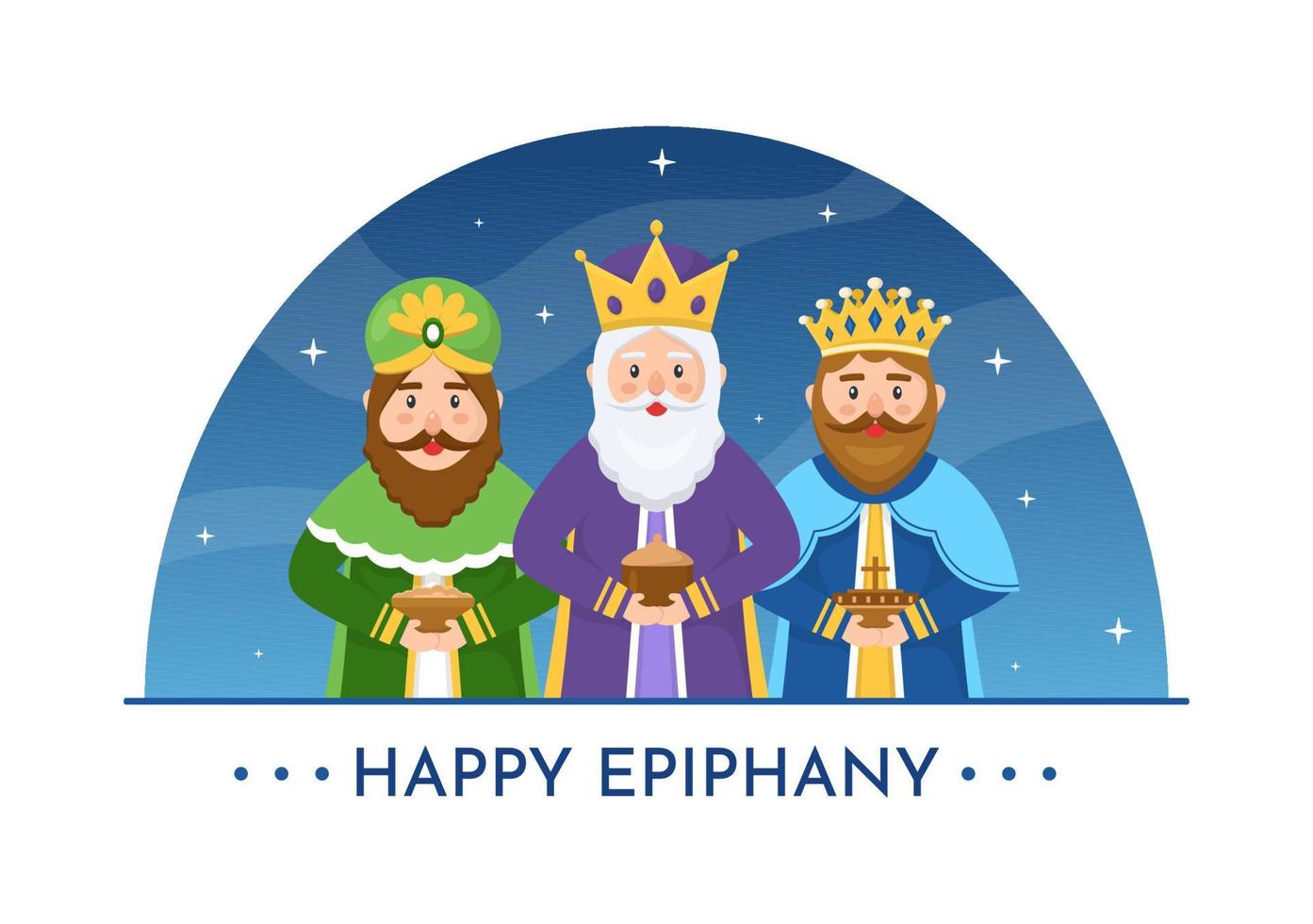 Happy Epiphany Day Template Hand Drawn Cartoon Flat Illustration Christian festival to Faith on the Divinity of Jesus Since His Coming to the World vector