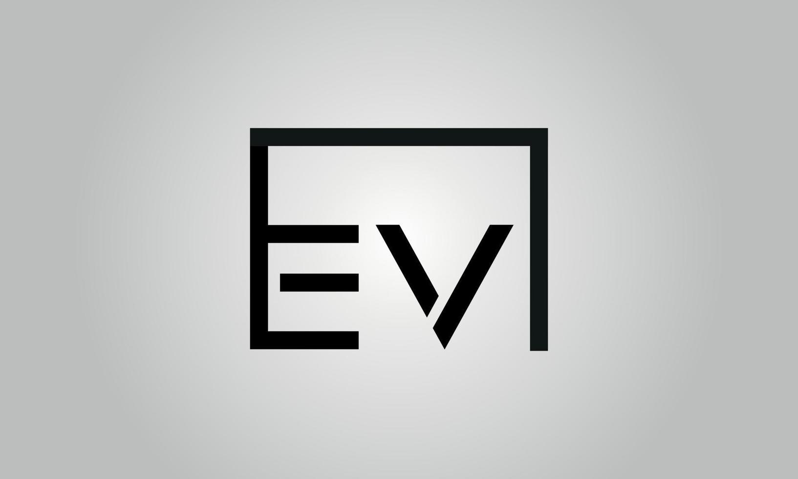 Letter EV logo design. EV logo with square shape in black colors vector free vector template.