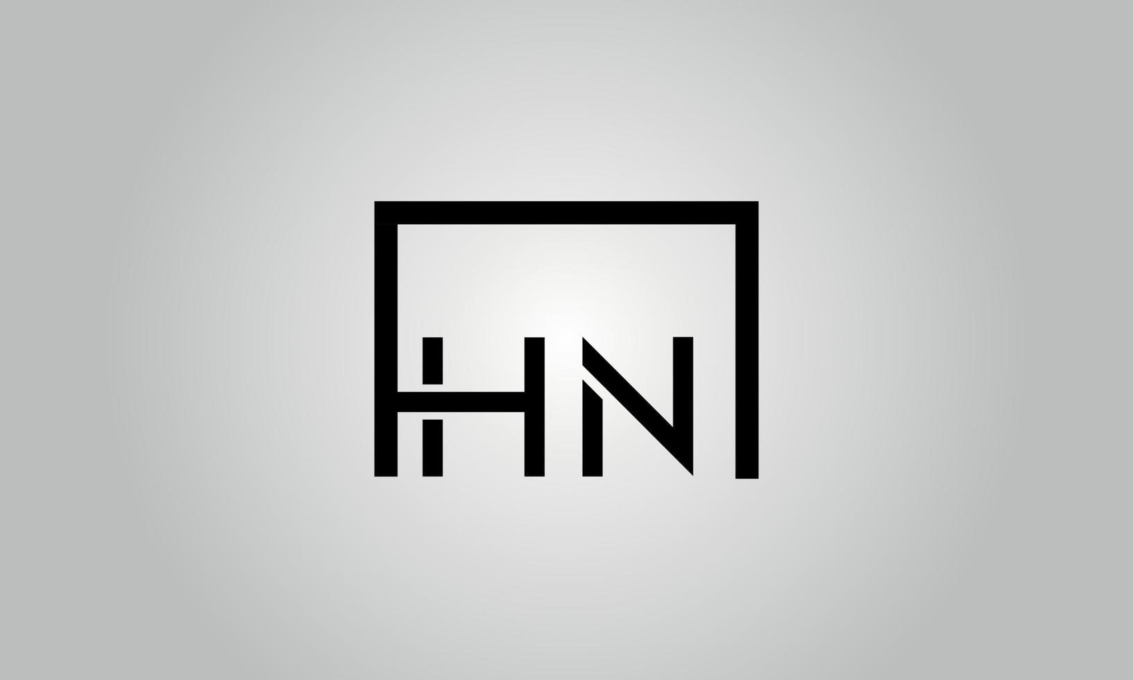 Letter HN logo design. HN logo with square shape in black colors vector free vector template.