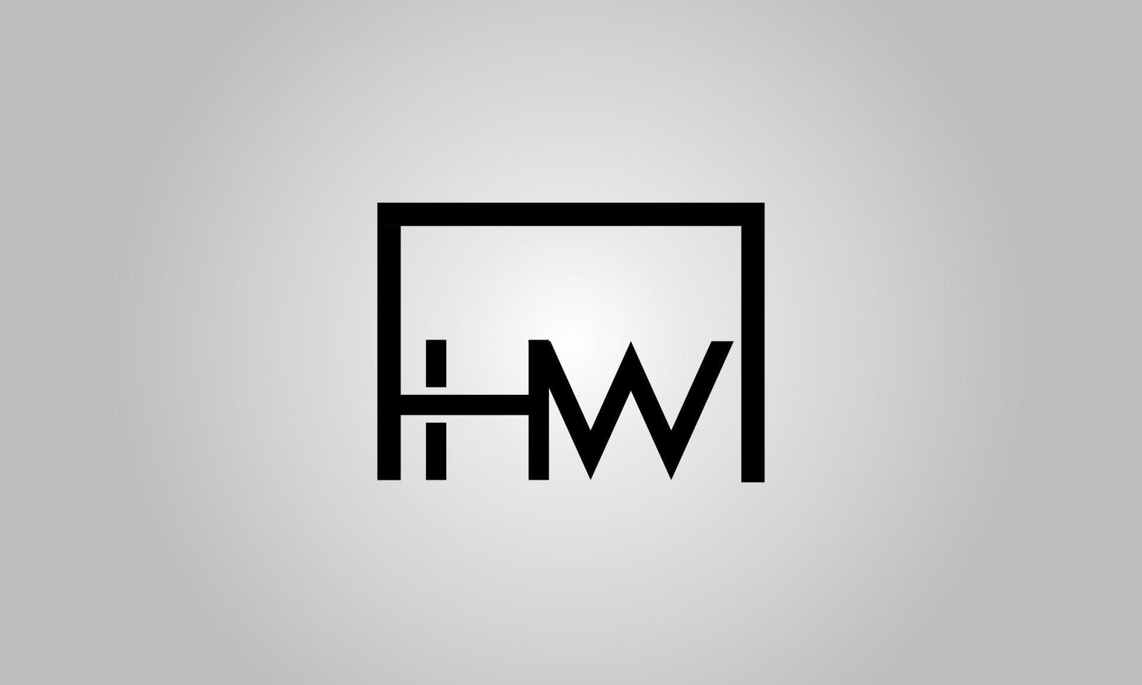 Letter HW logo design. HW logo with square shape in black colors vector free vector template.