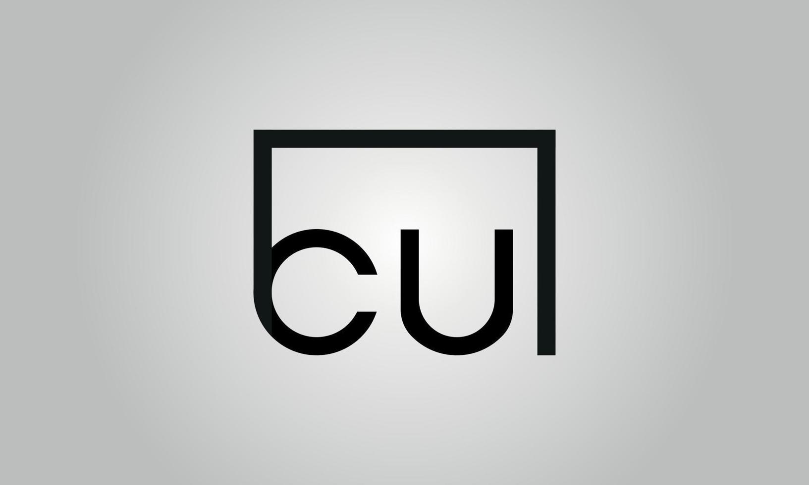 Letter CU logo design. CU logo with square shape in black colors vector free vector template.
