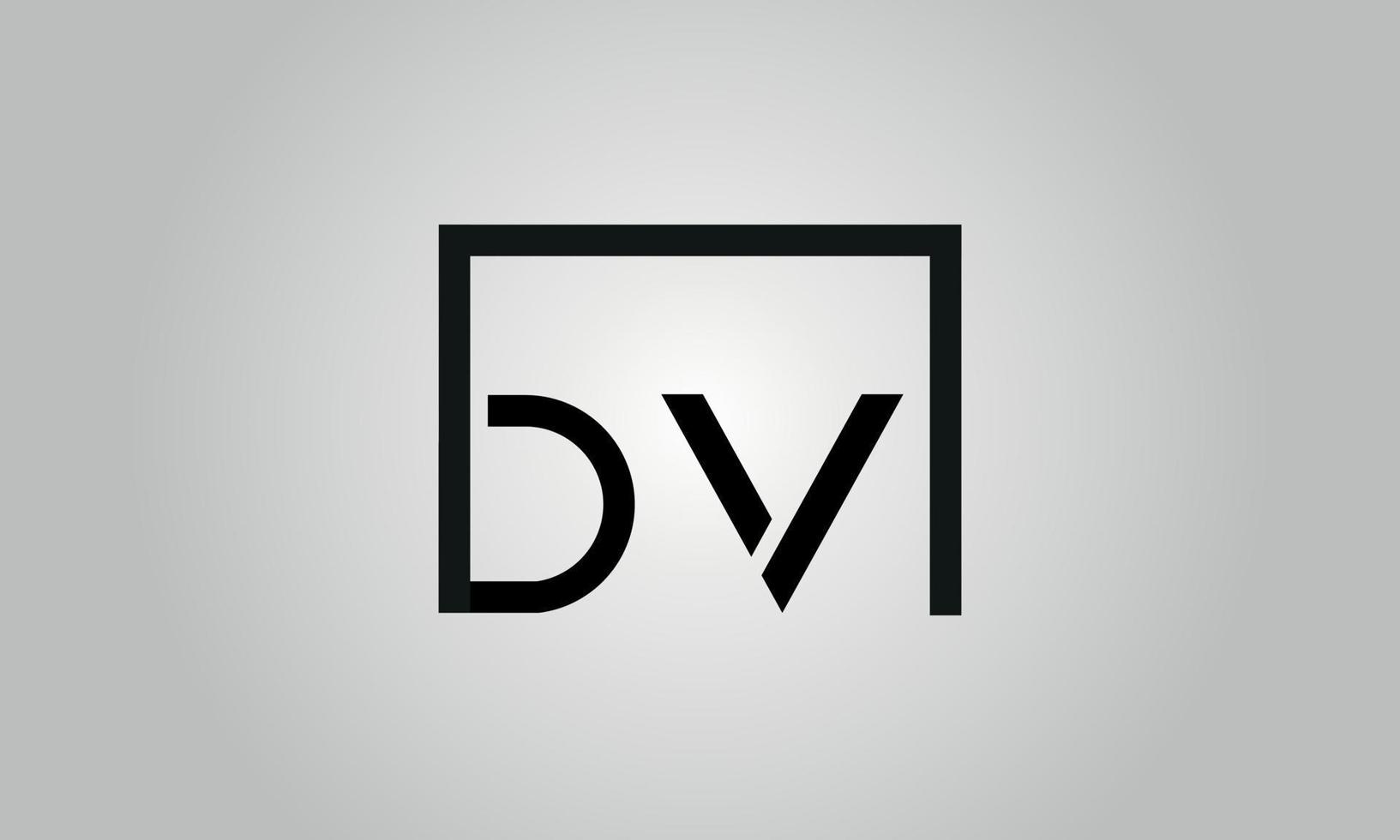 Letter DV logo design. DV logo with square shape in black colors vector free vector template.