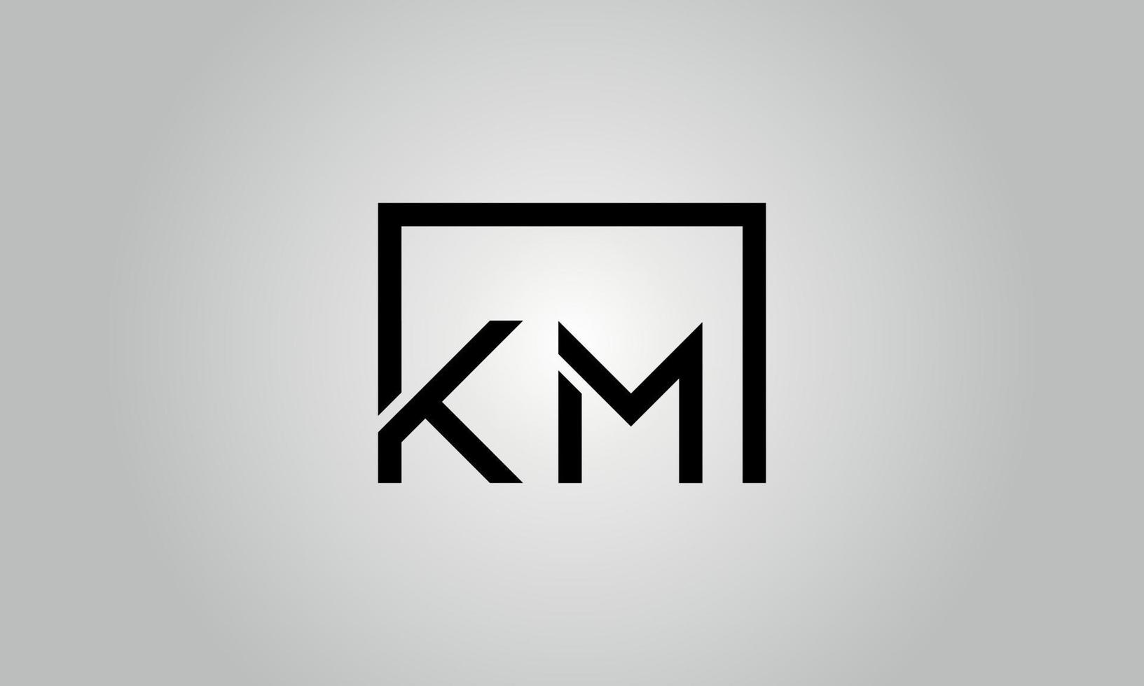 Letter KM logo design. KM logo with square shape in black colors vector free vector template.