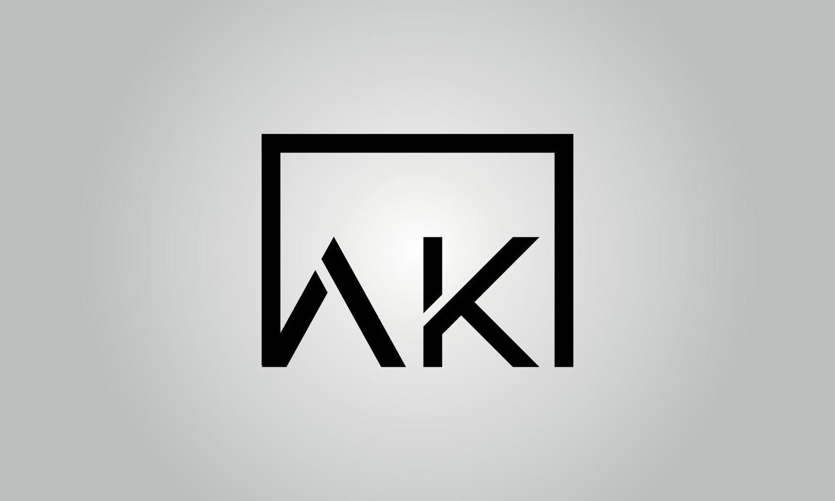 Letter AK logo design. AK logo with square shape in black colors vector free vector template.