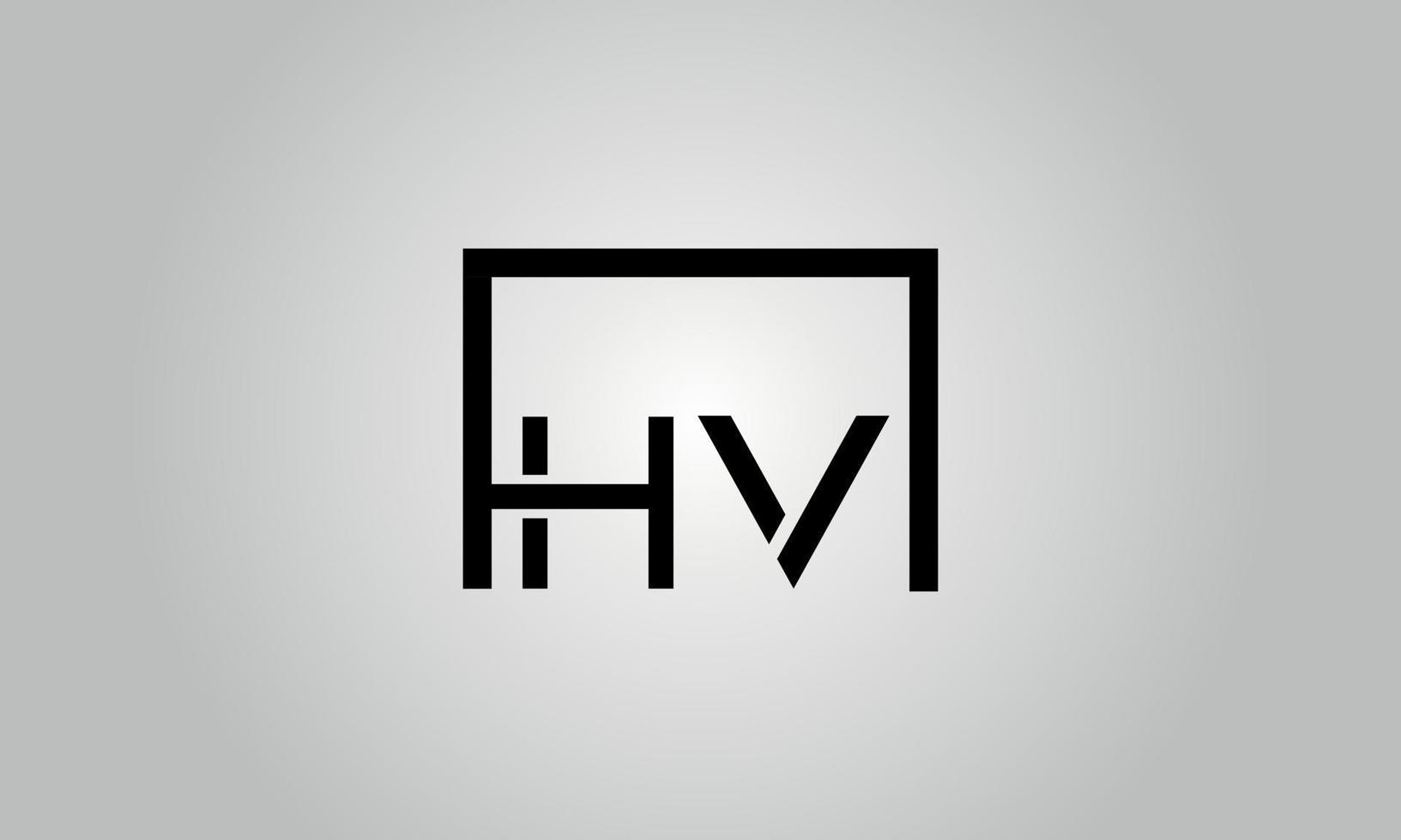 Letter HV logo design. HV logo with square shape in black colors vector free vector template.