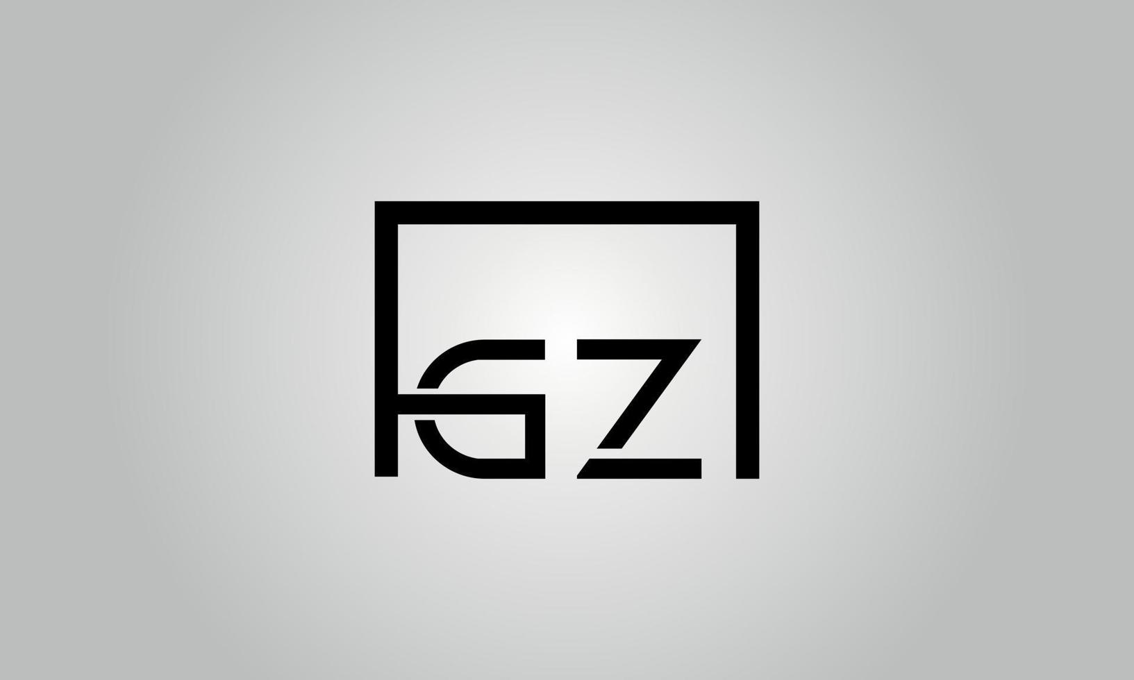 Letter GZ logo design. GZ logo with square shape in black colors vector free vector template.