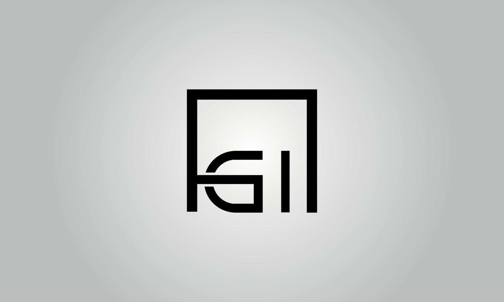 Letter GI logo design. GI logo with square shape in black colors vector free vector template.