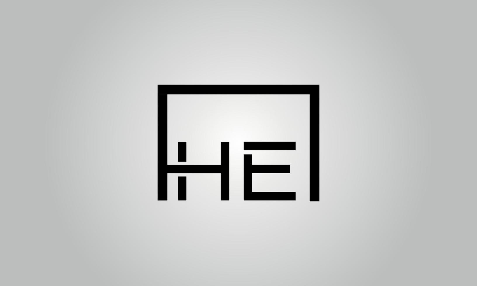 Letter HE logo design. HE logo with square shape in black colors vector free vector template.