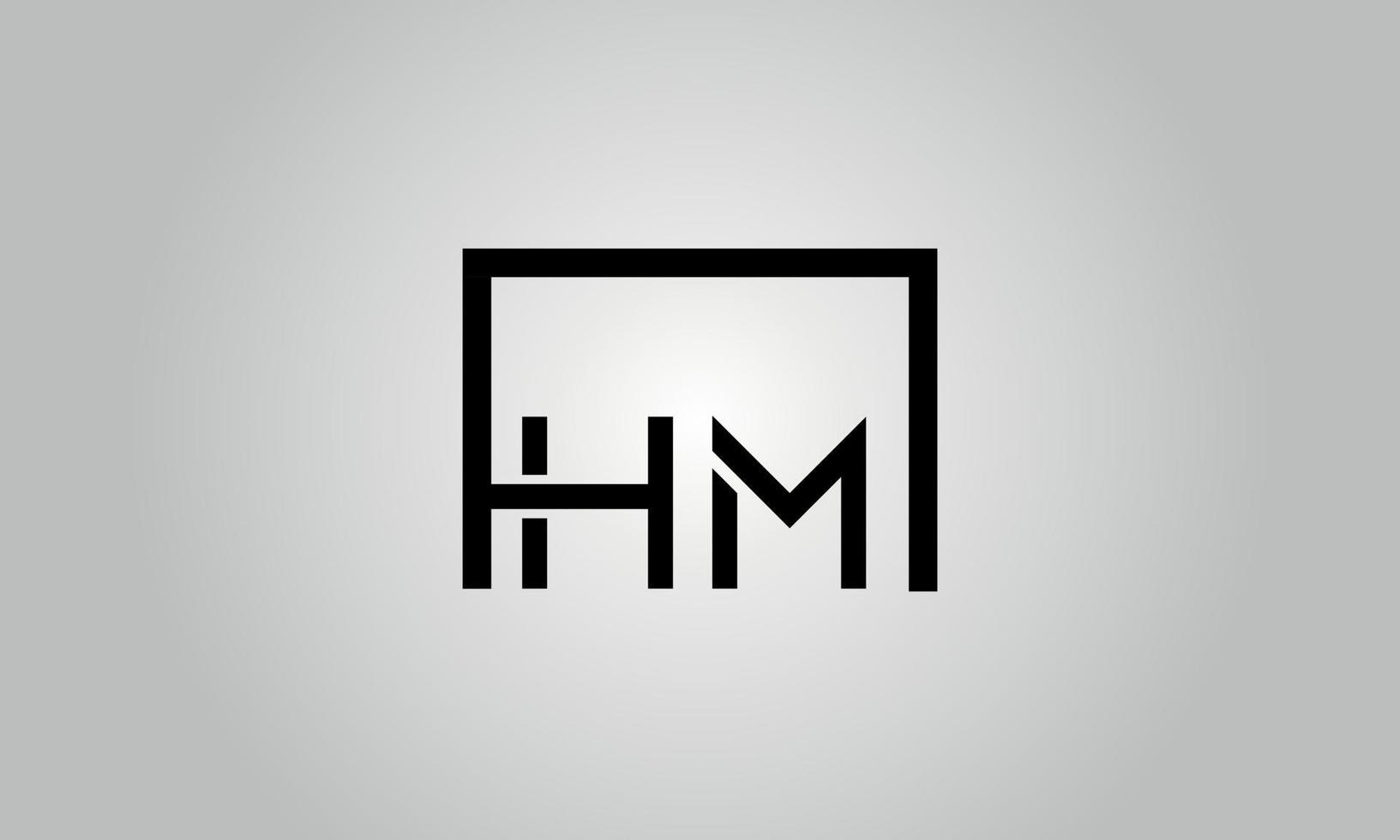Letter HM logo design. HM logo with square shape in black colors vector free vector template.