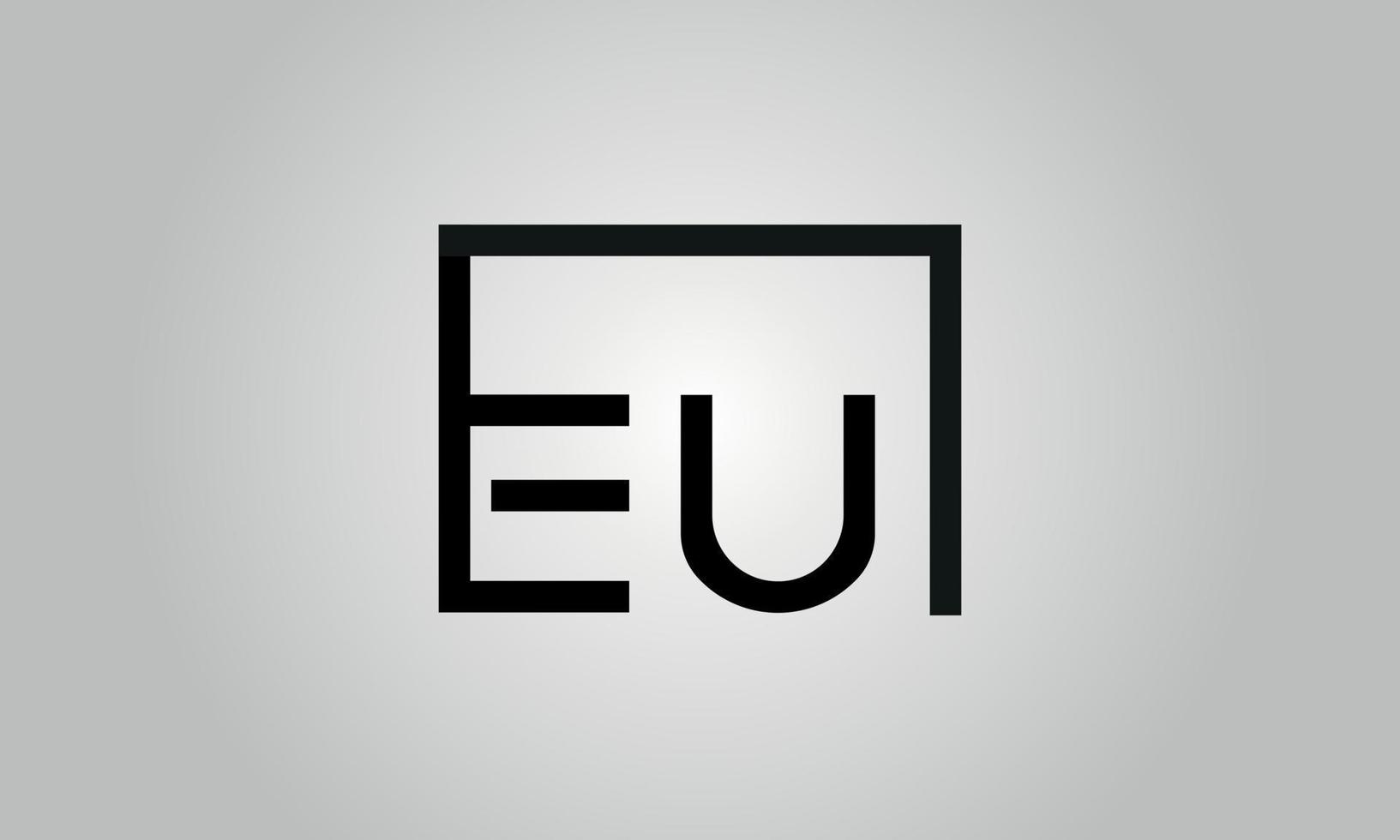 diseño del logotipo de la UE con letras. logotipo de la UE con forma cuadrada en colores negros vector plantilla de vector libre.