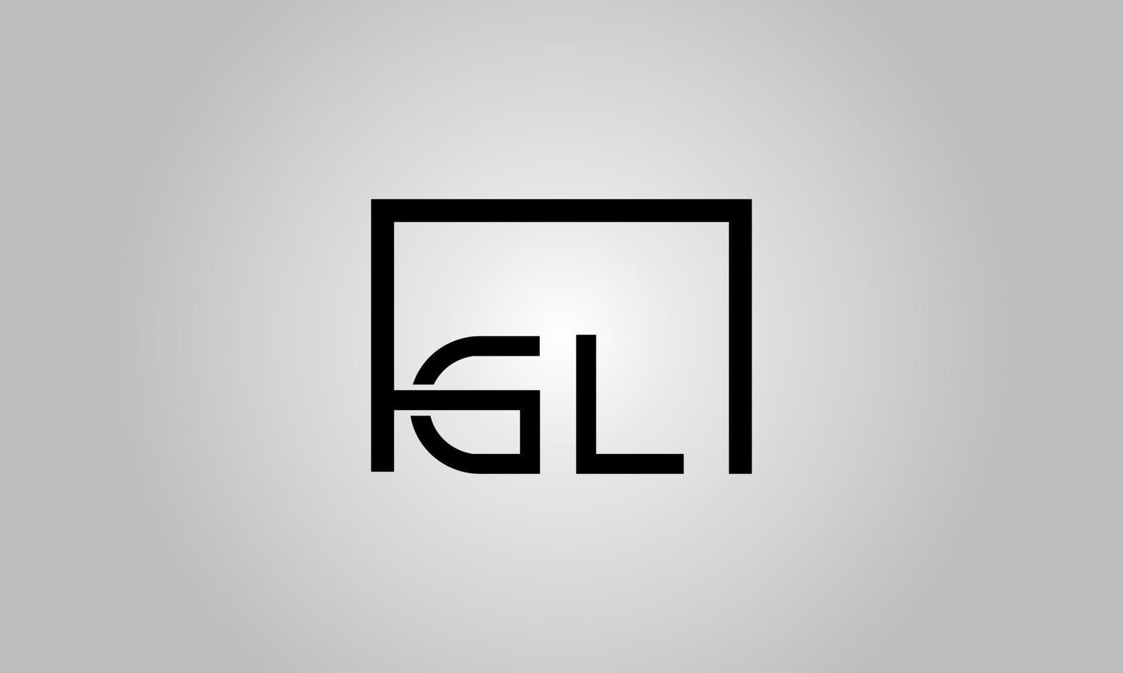 Letter GL logo design. GL logo with square shape in black colors vector free vector template.