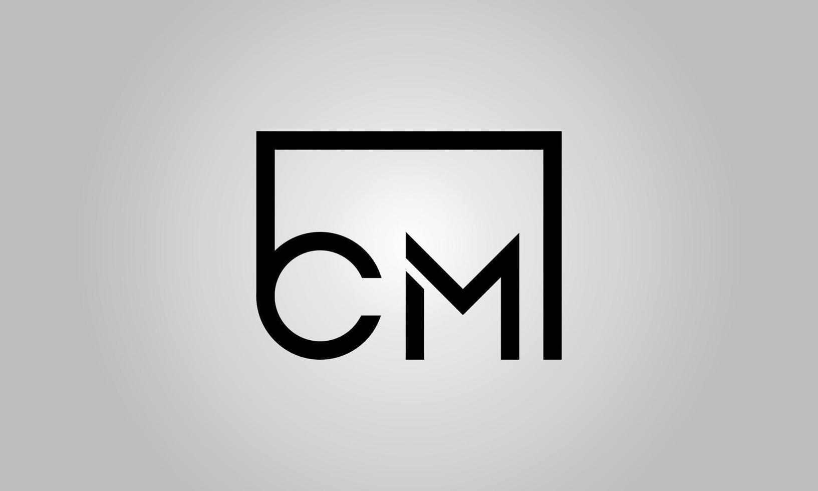 Letter CM logo design. CM logo with square shape in black colors vector free vector template.