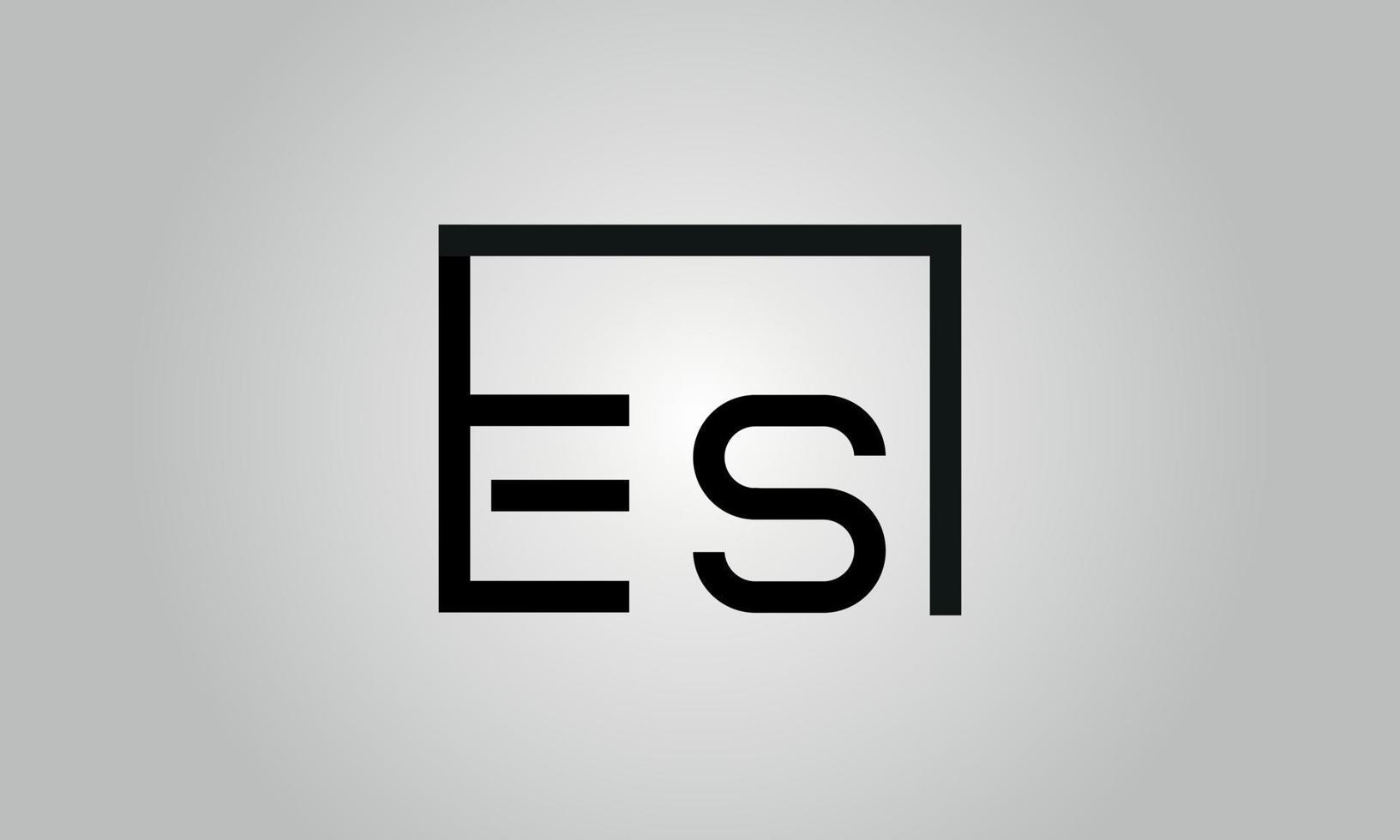 Letter ES logo design. ES logo with square shape in black colors vector free vector template.