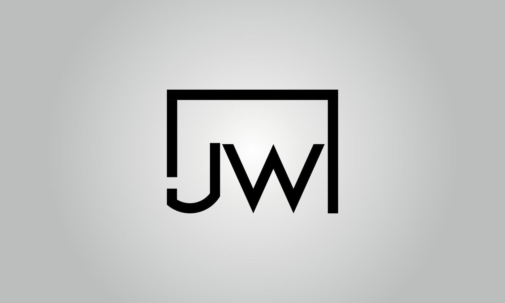 Letter JW logo design. JW logo with square shape in black colors vector free vector template.