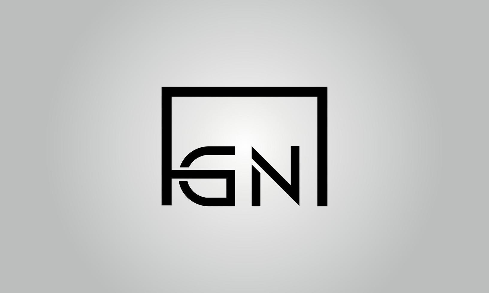 Letter GN logo design. GN logo with square shape in black colors vector free vector template.