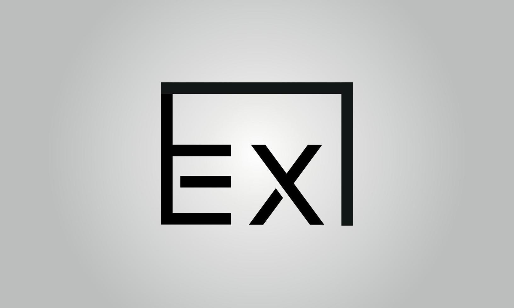 Letter EX logo design. EX logo with square shape in black colors vector free vector template.