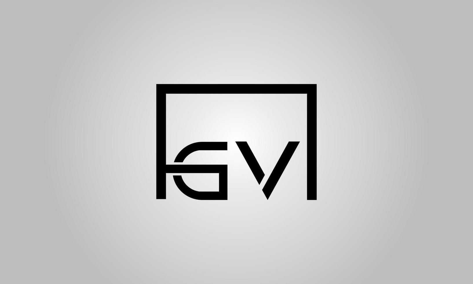 Letter GV logo design. GV logo with square shape in black colors vector free vector template.
