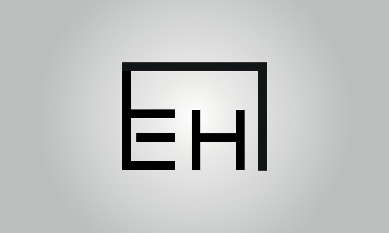 Letter EH logo design. EH logo with square shape in black colors vector free vector template.