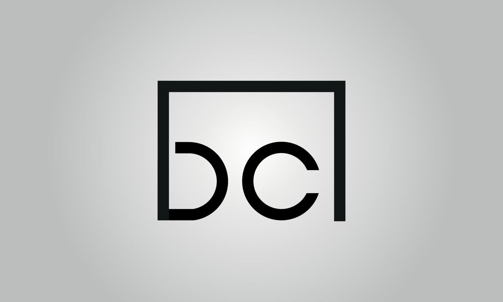 Letter DC logo design. DC logo with square shape in black colors vector free vector template.